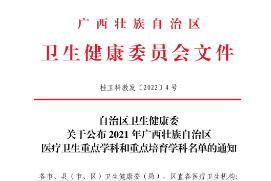 广西中医药大学第一附属医院康复医学科、骨科分别获广西医疗卫生重点学科、重点培育学科