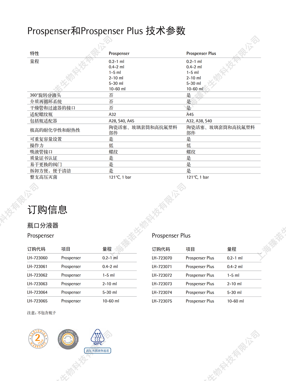 赛多利斯 Prospenser Plus 瓶口分液器 0.4