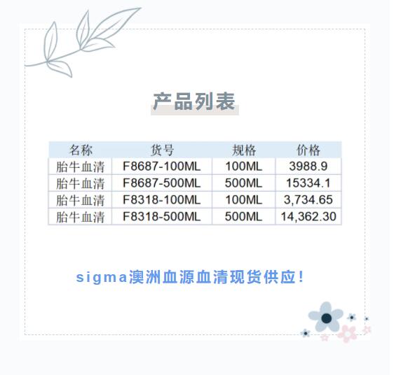  sigma澳洲血源血清现货供应！