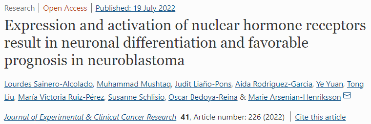科研赋能丨瑞典卡罗林斯卡医学院发现高危神经母细胞瘤的潜在治疗策略