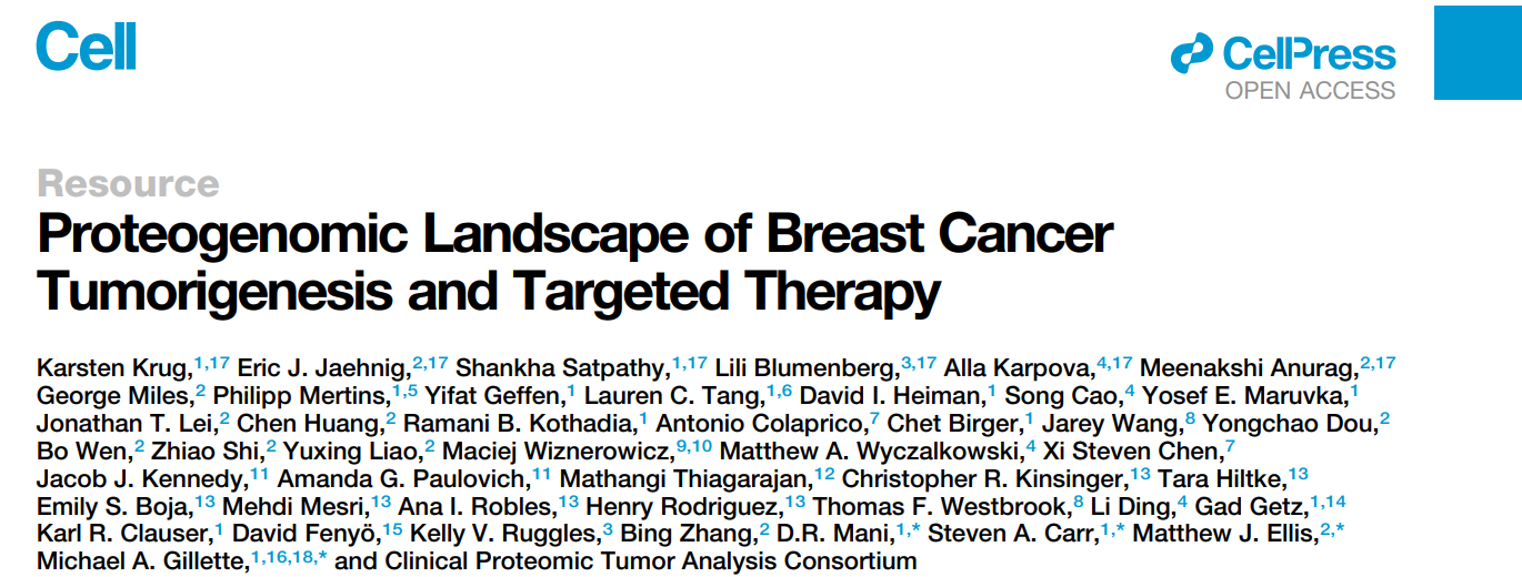 「青莲聚焦」乳腺癌发生和靶向治疗的蛋白质基因组学全景图谱研究