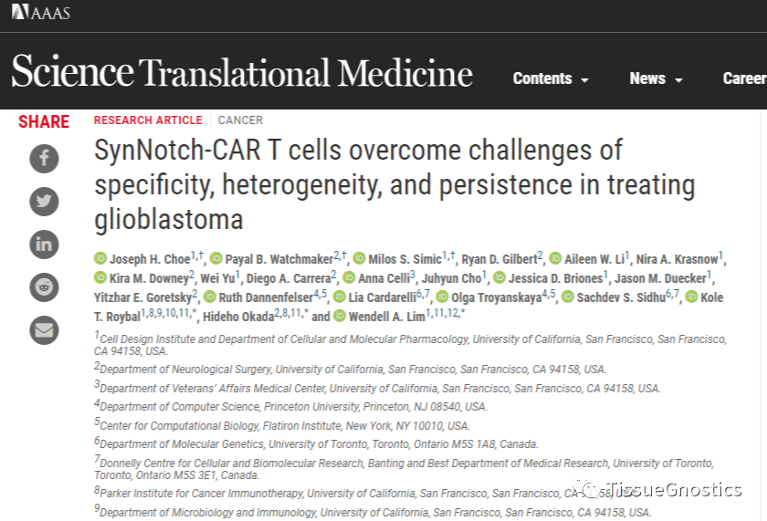 Science子刊封面| "智能"的CAR-T细胞疗法或将成为治疗实体瘤的新思路