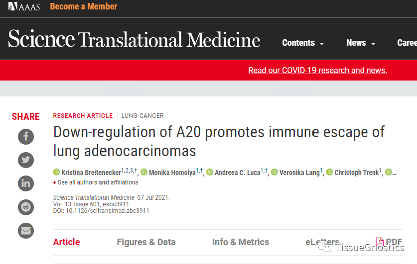 Sci Transl Med|Tissue Cytometry成为定义肺癌免疫治疗潜在生物标志物的新技术