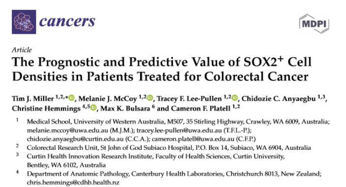 TissueFAXS Cytometry技术：SOX2 +细胞密度对结直肠癌患者预后和预测价值评估