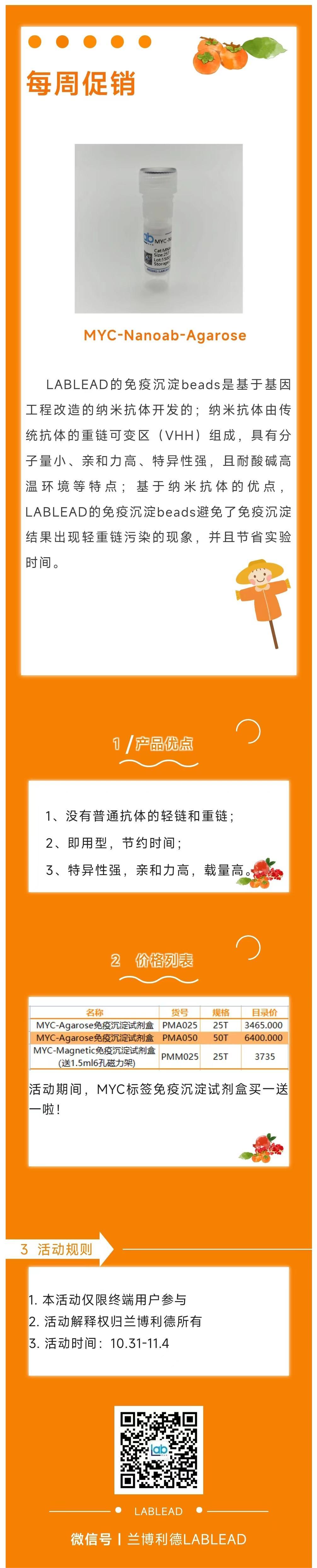 【每周促销】MYC标签免疫沉淀试剂盒买一送一！