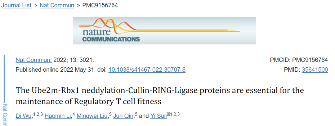 集萃成章丨浙江大学孙毅教授团队揭示UBE2M-RBX1拟素化-CRLs对维持Treg细胞的功能至关重要