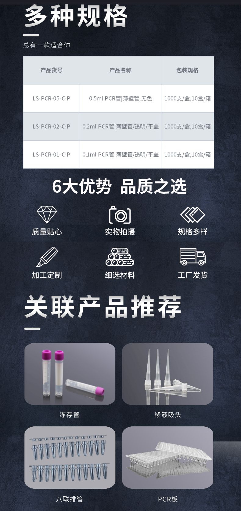 0.1/0.2/0.5mlPCR管透明PCR管带盖 尖底薄壁