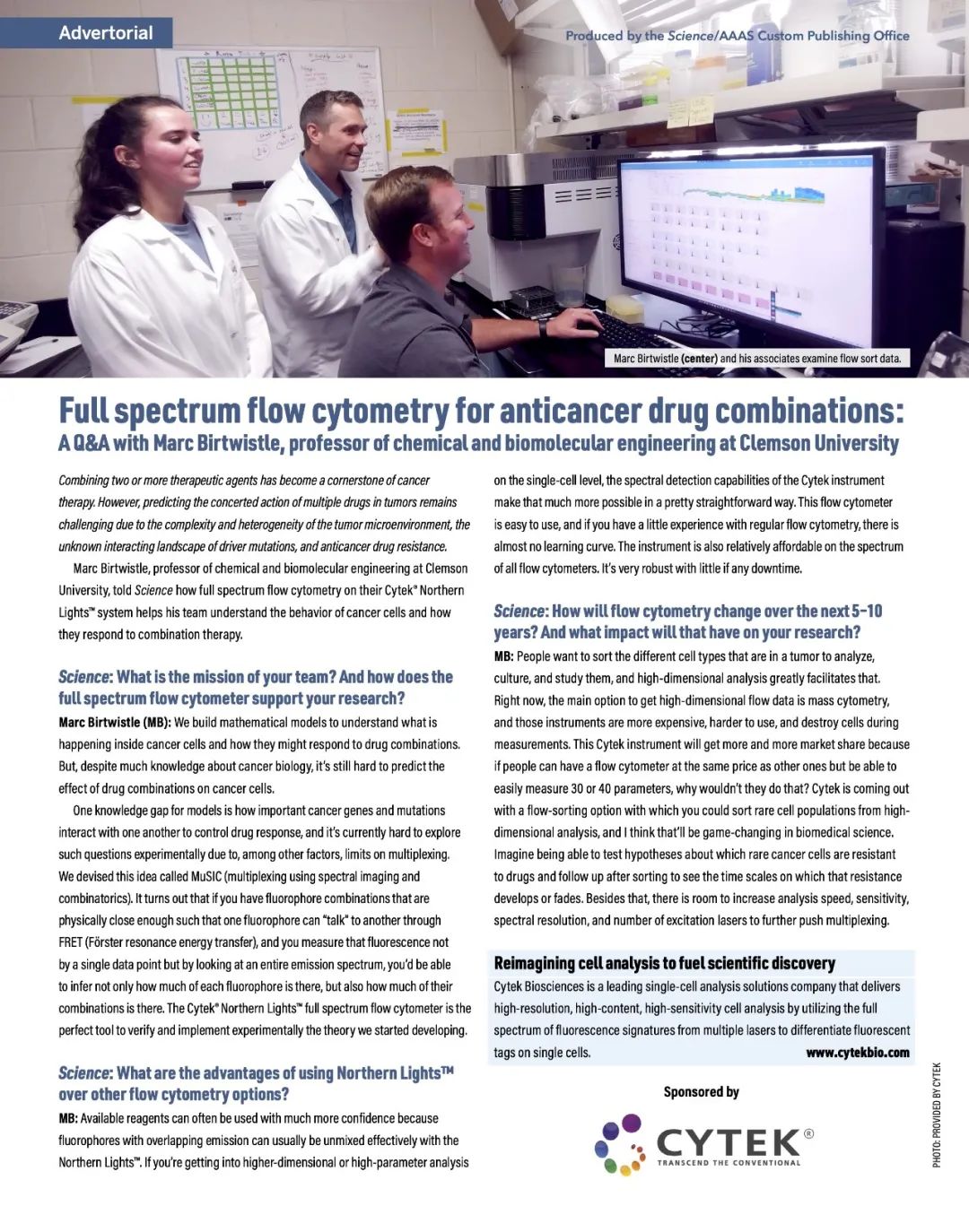 美国克莱姆森大学教授接受Science/AAAS采访--全光谱流式细胞术助力抗肿瘤联合治疗研发