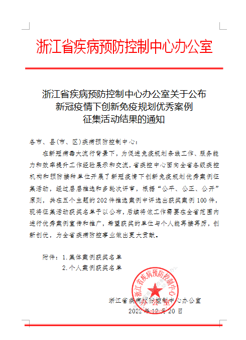 玉二医健共体集团清港分院荣获浙江省新冠疫情下创新免疫规划优秀集体案例