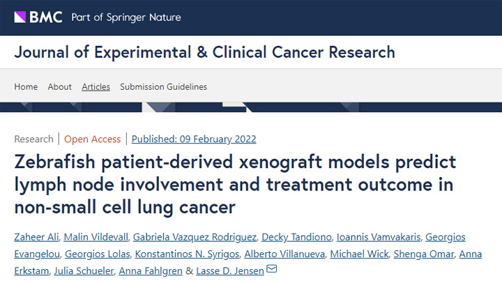 Charles River：斑马鱼PDX模型可准确预测非小细胞肺癌的转移以及临床治疗效果