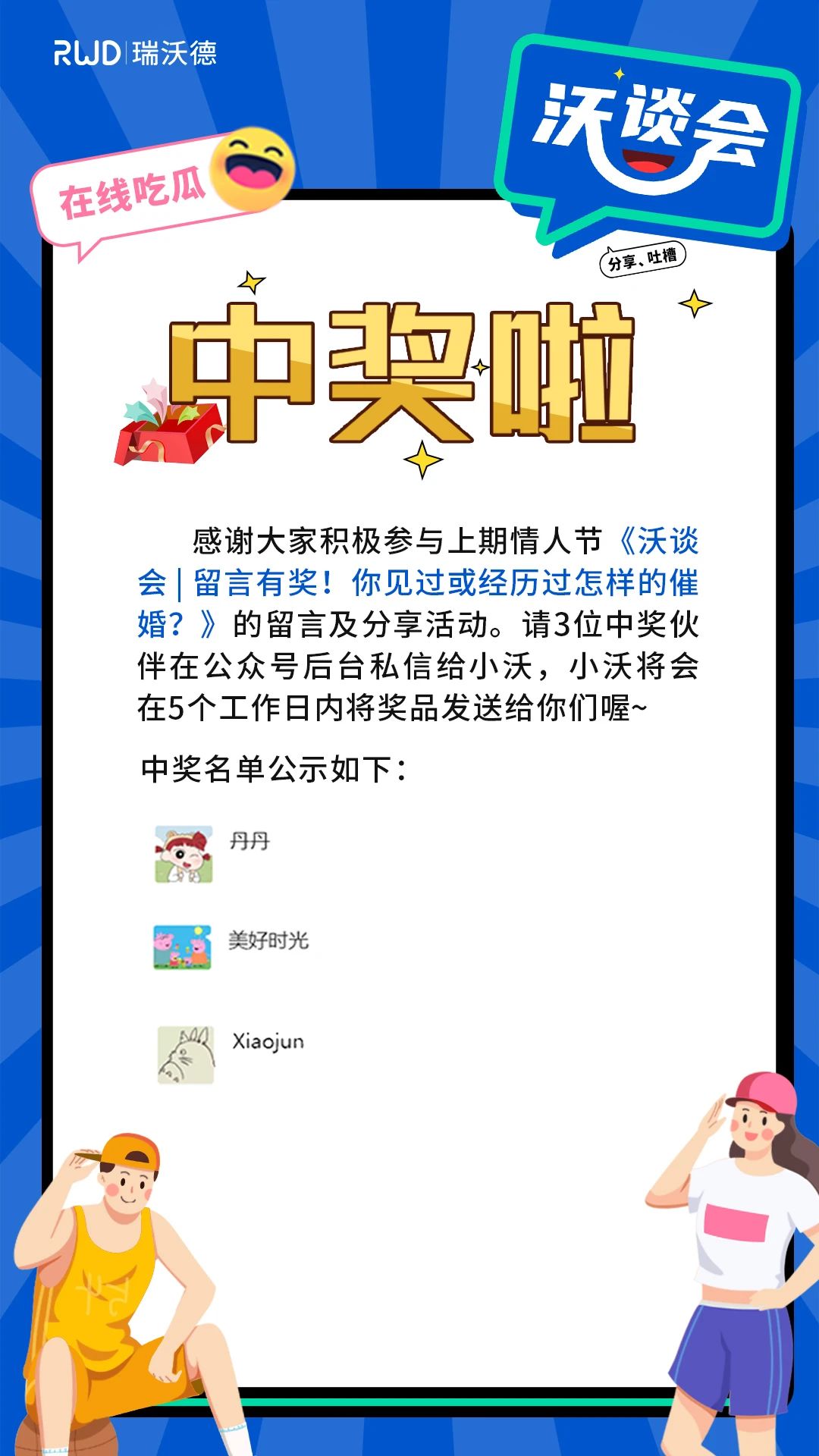 沃谈会 | 上期留言活动中奖公示