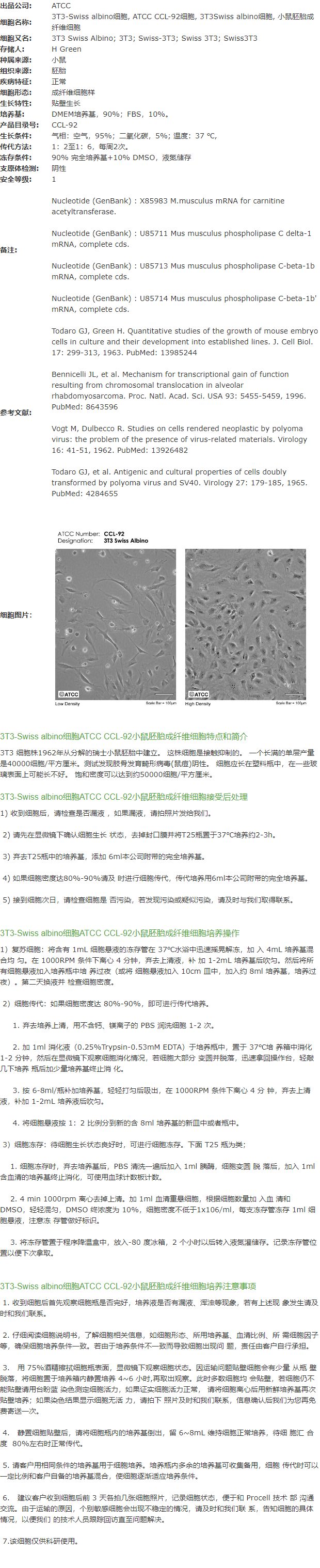 3T3-Swiss albino细胞, ATCC CCL-9