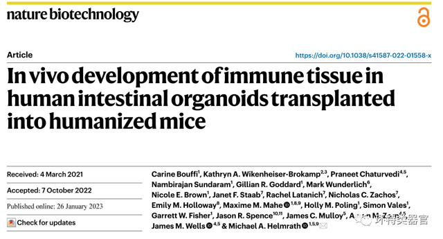 Nat Biotechnol.（IF＞60）：新一代免疫化肠道类器官模型