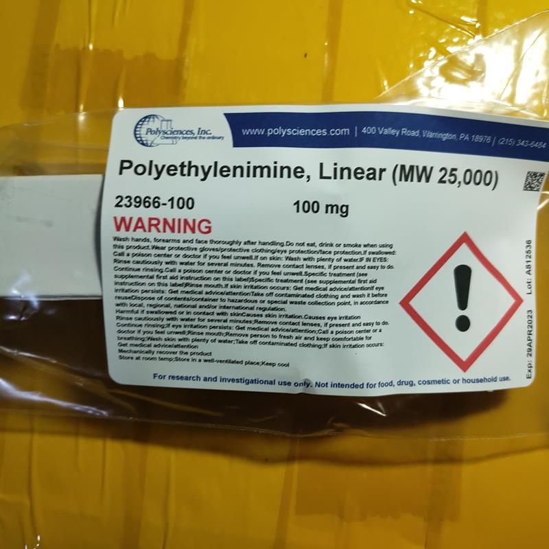 polysciences 23966-100线性聚乙烯亚胺,MW 25000（PEI 25K™） Polyethylenimine, Linear, MW 25000, Transfection Grade (PEI 25K™)