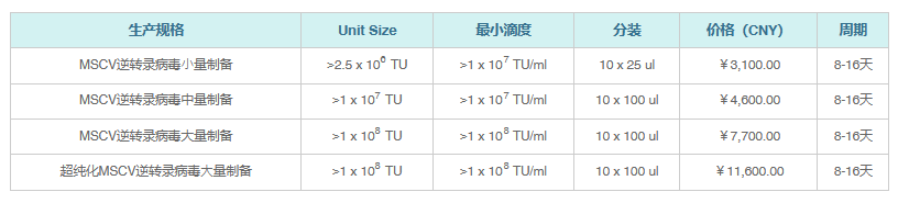MSCV逆转录病毒/病毒包装/转基因工具