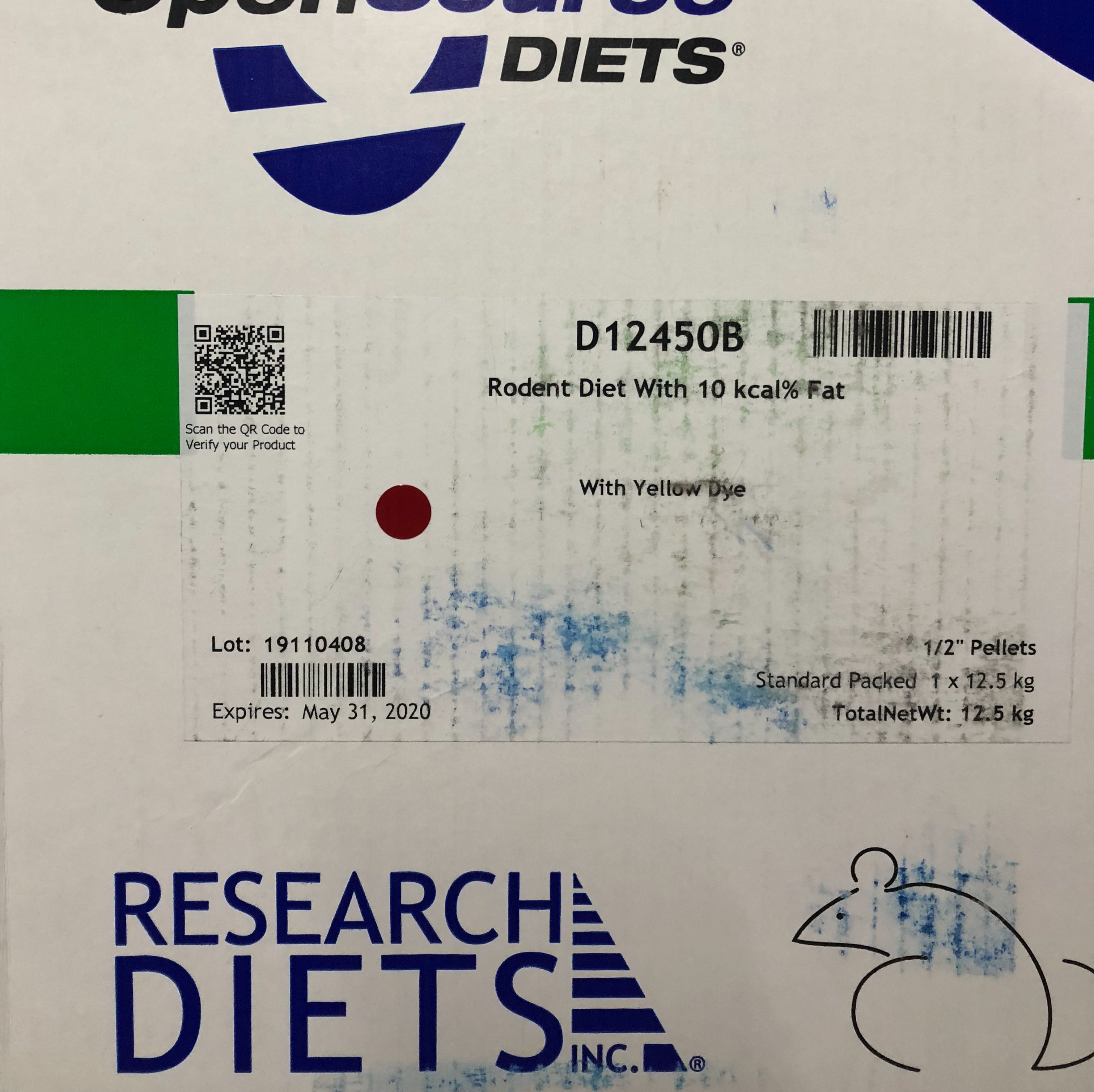 美国Research Diets货号D12450B低脂饲料10%上海睿安生物13611631389