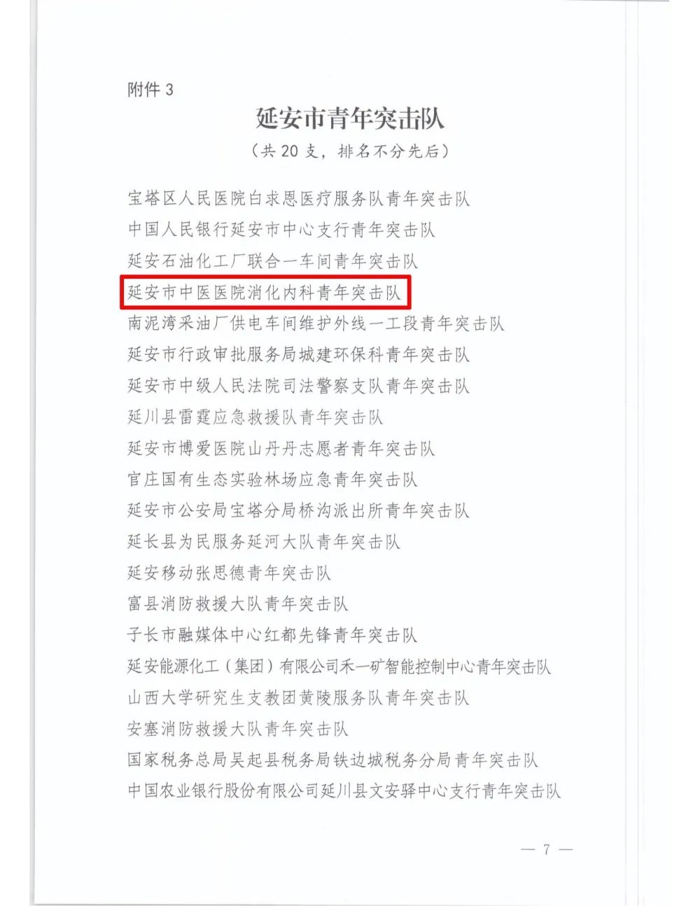 延安市中医医院脾胃病科（消化内科）荣获「延安市青年突击队」荣誉称号