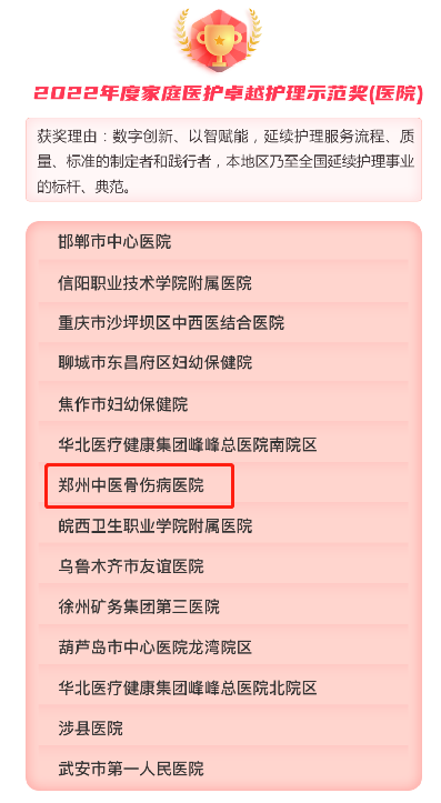 2022 年度「家庭医护」最美天使评选活动奖项揭晓,郑州中医骨伤病医院斩获多项殊荣!