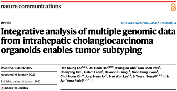 Nature Communications：基于肝内胆管癌类器官的多基因组分析实现肿瘤分型