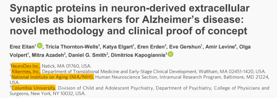 新方法 | 神经元来源细胞外囊泡用于阿尔茨海默疾病诊断