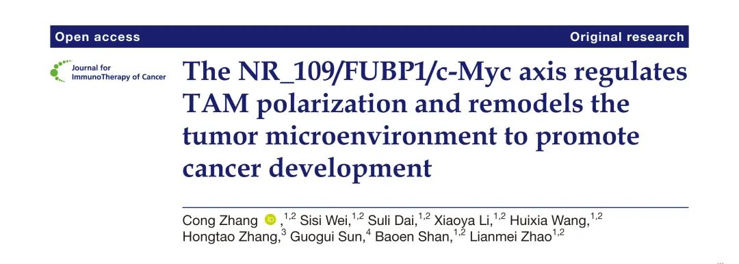 JITC丨lncRNA NR_109通过NR_109/FUBP1/c-Myc轴调节TAM极化并重塑TME