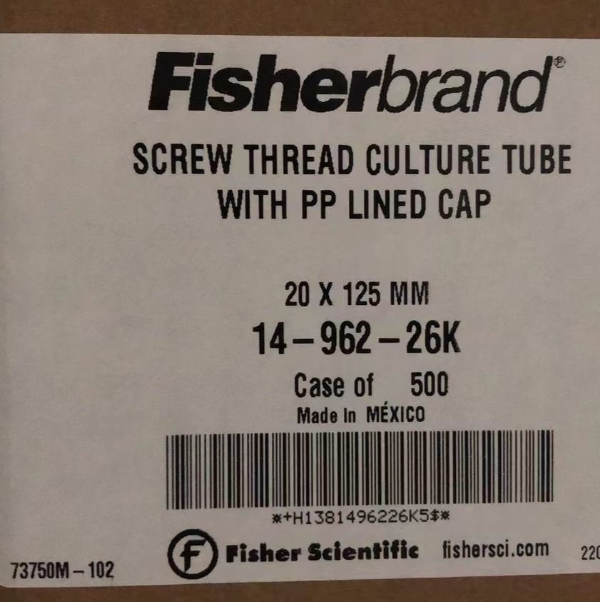 FisherBrand货号14-962-26K聚丙烯螺纹盖一次性硼硅玻璃管13611631389上海睿安生物