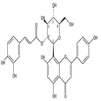 2''-O-p-反式香豆酰基荭草苷  2-Propenoic acid,3-(3,4-dihydroxyphenyl)-,2'-ester with 8-β-D-glucopyranosyl-5,7-dihydroxy-2-(4-hydroxyphenyl)-4H-1-benzopyran-4-one   CAS号：73815-15-3