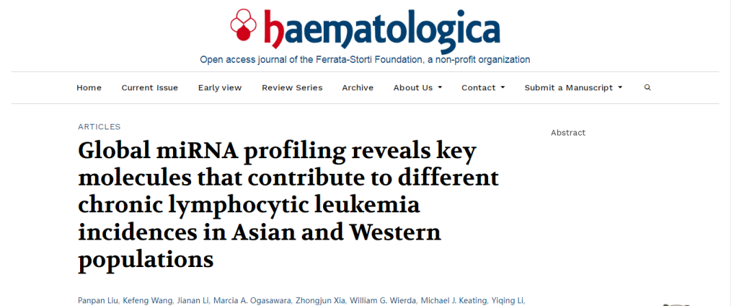 IF10+客户文章丨全局miRNA表达谱揭示了导致亚洲和西方人群中不同慢性淋巴细胞白血病发病率的关键分子