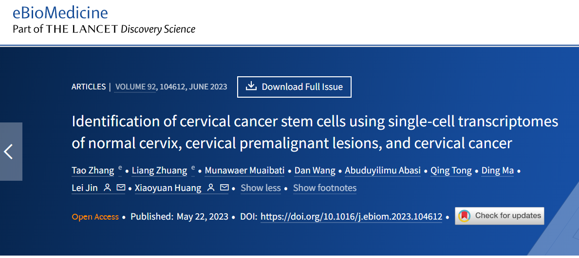 宫颈癌患者恶性肿瘤干细胞的转化过程以及宫颈癌微环境的细胞组成和相互作用关系