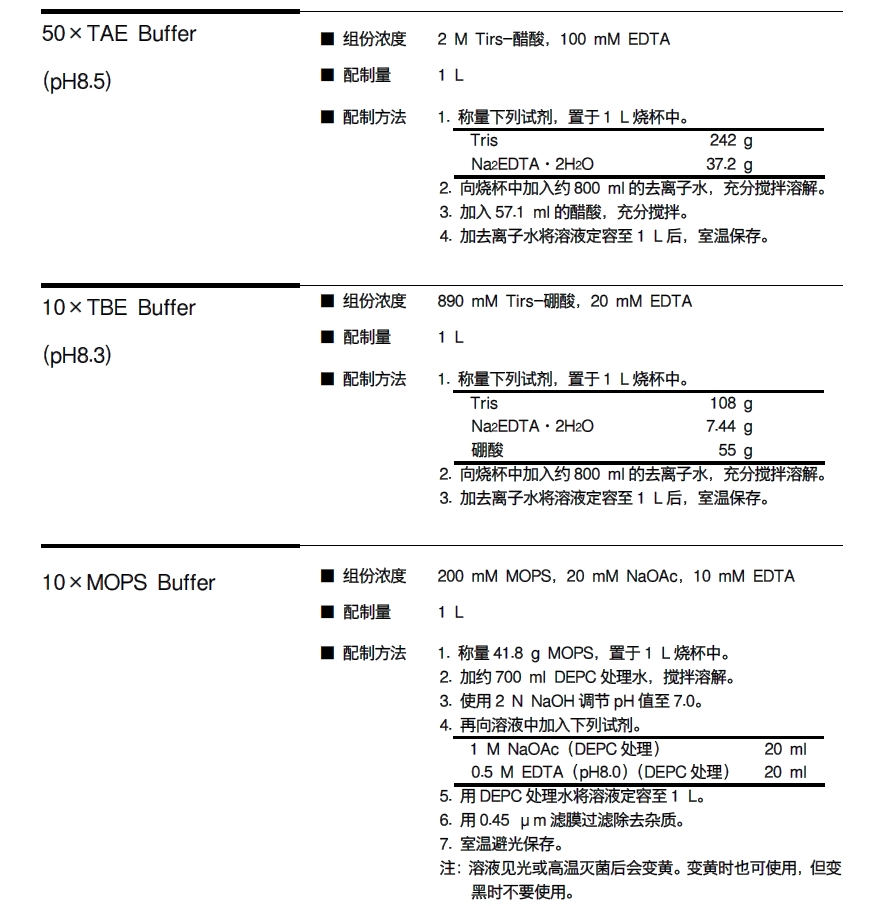 核酸 电泳相关试剂、缓冲液的配制方法