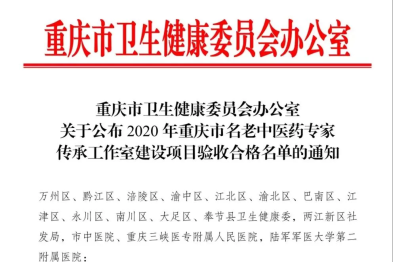 黔江中心医院名老中医药专家王洪白传承工作室建设项目经卫健委验收合格