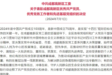 四川眼科医院党支部荣获「成都高新区先进基层党组织」荣誉表彰！