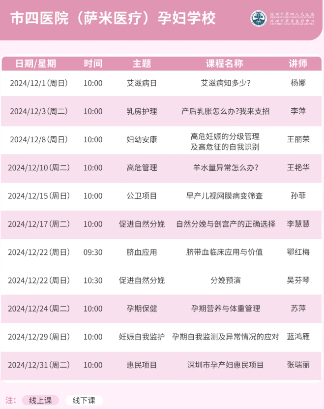 12 月「健康大讲堂+孕妇学校」课程表出炉，免费 get 新知识！