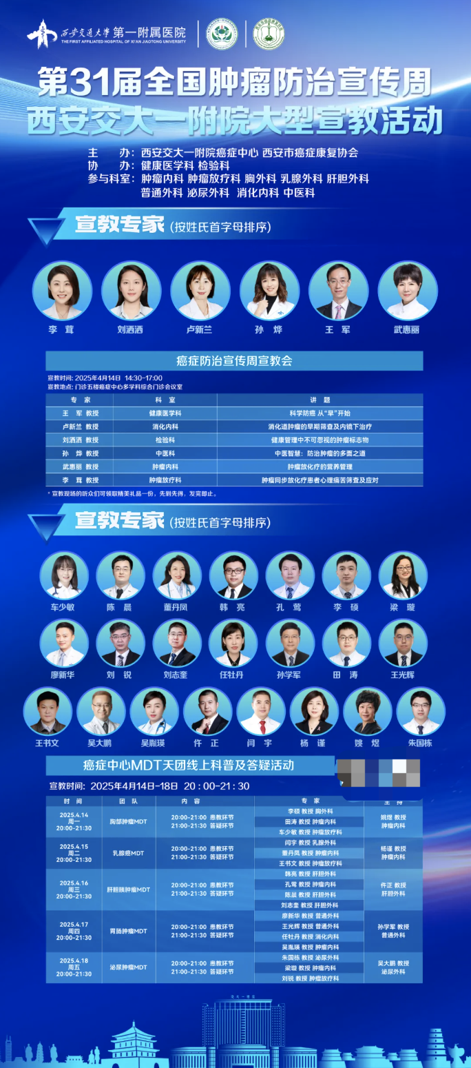 第三十一届肿瘤防治周启动！交大一附院专家义诊+直播答疑，科学防癌攻略速领！