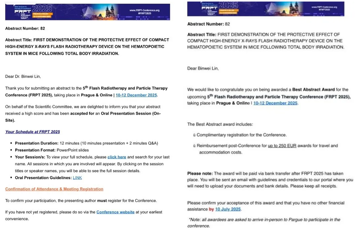 绵阳市中心医院 FLASH 放疗联合研究团队 8 项研究成果入选 2025 年国际顶尖会议！