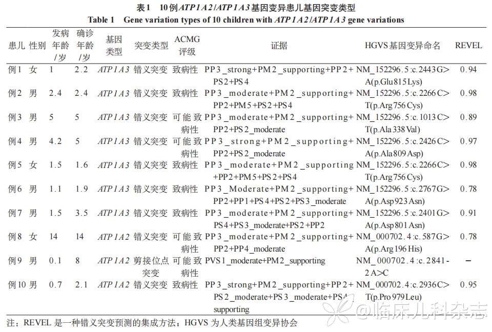 ATP1A2/ATP1A3 基因变异患儿 10 例遗传学及临床特征分析