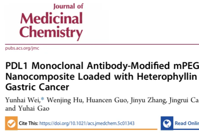 湖州市中心医院一研究成果获国际权威期刊《Journal of Medicinal Chemistry》发表