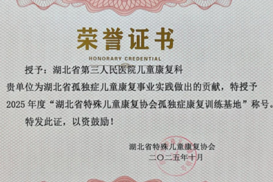 三喜临门！湖北省第三人民医院儿童康复科荣获三项省级殊荣