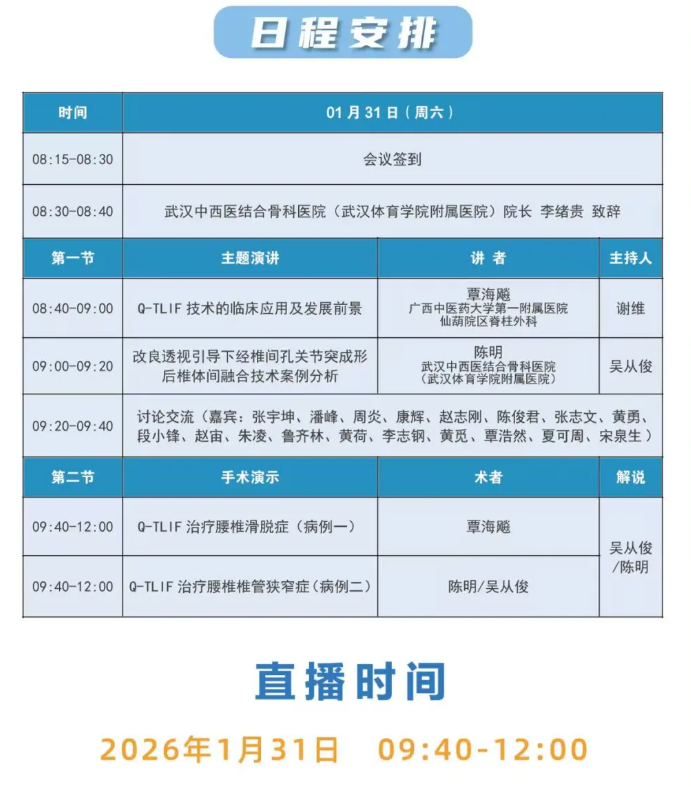 「微创融合·快速康复」——快速经椎间孔入路椎间融合术（Q-TLIF）学术研讨会暨手术直播邀请函