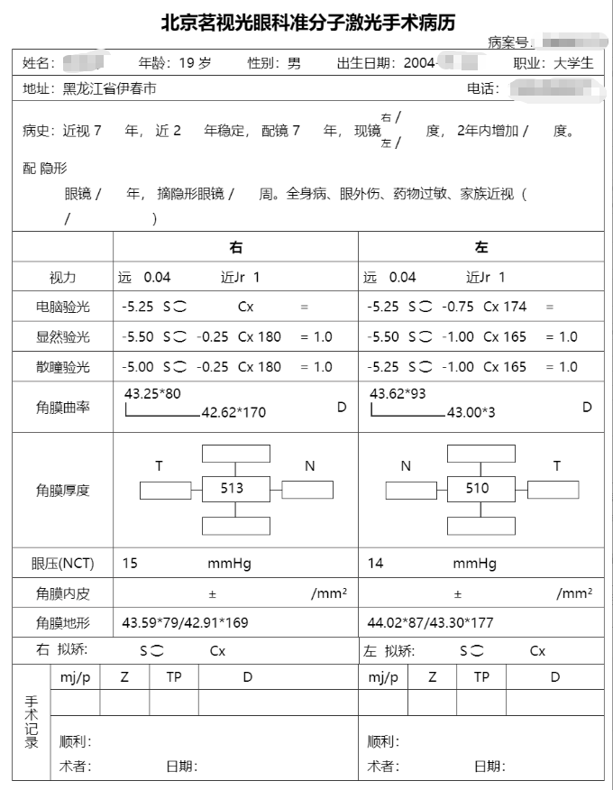 北京茗视光眼科周跃华教授为征兵入伍青年实施新全飞秒 Smile Pro 手术和薄瓣飞秒激光手术 3 例