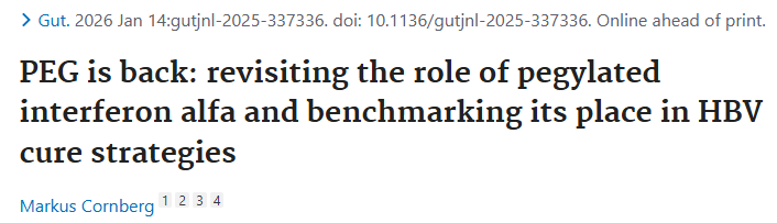 GUT 述评｜PEG 回归：重新审视聚乙二醇干扰素α在 HBV 治愈策略中的作用