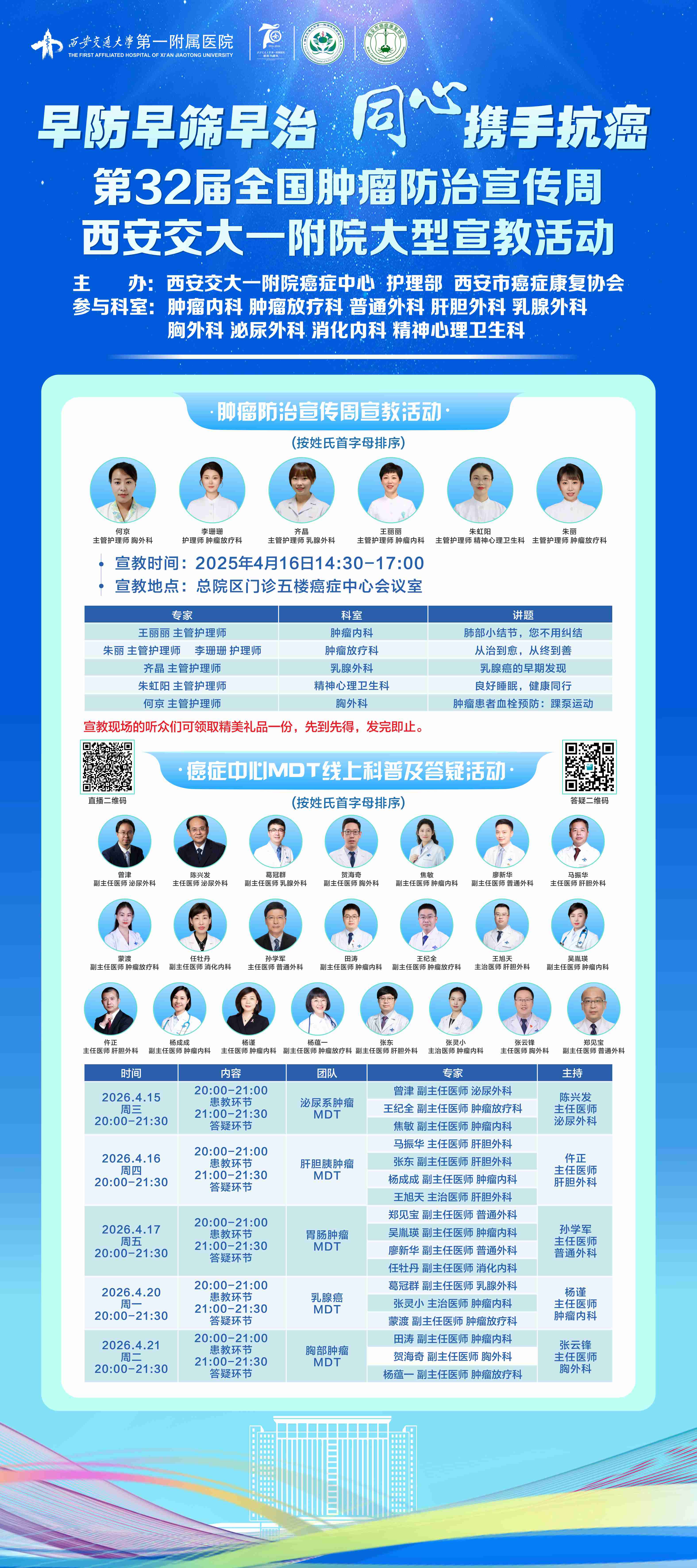 第三十二届肿瘤防治周启动！交大一附院专家义诊+科普宣教，早防早筛早治，同心携手抗癌