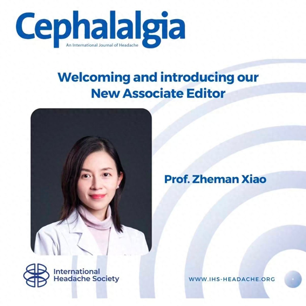 肖哲曼教授受邀担任国际权威期刊《Cephalalgia(头痛)》副主编