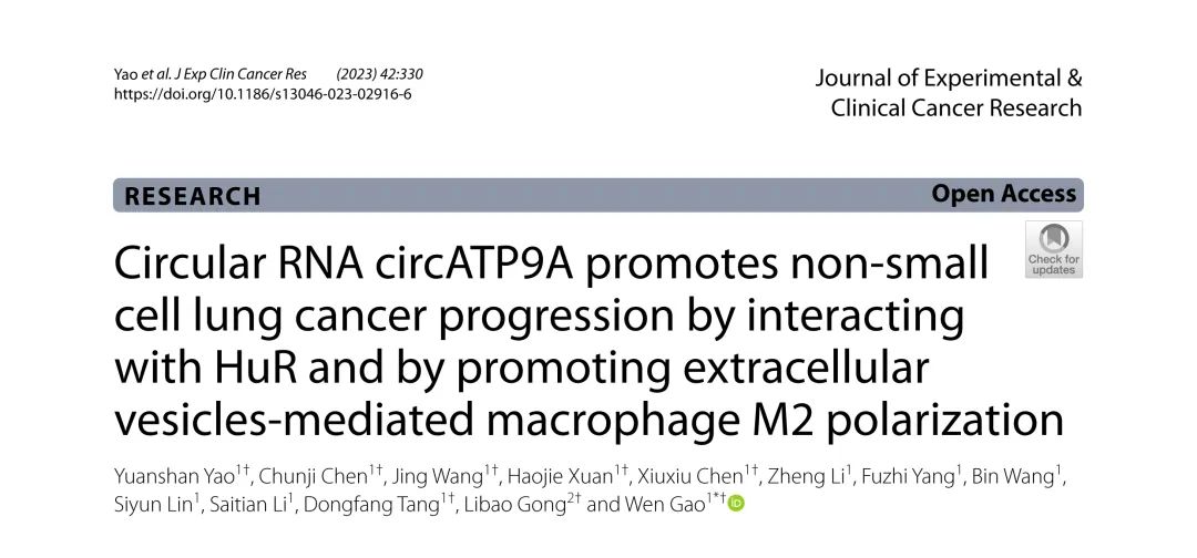 IF11+客户文章丨circATP9A通过与HuR相互作用和促进EVs介导的巨噬细胞M2极化来促进NSCLC进展