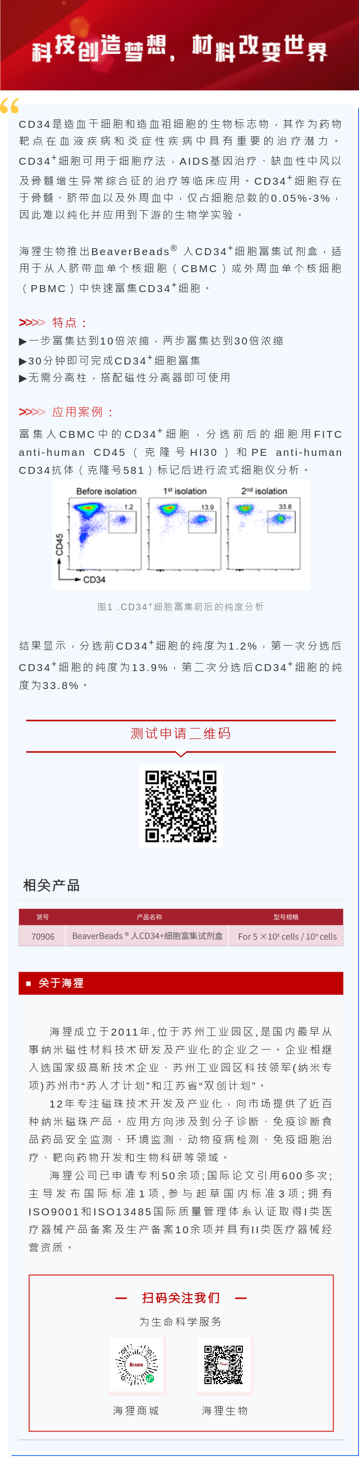 BeaverBeads®人CD34+细胞富集试剂盒发布