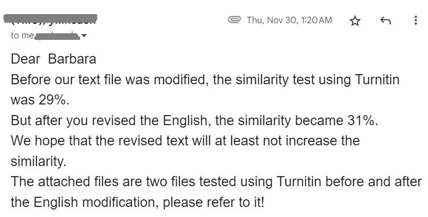 英文论文经母语为英语的英文编辑润色后，查重相似率会增高吗？ 
