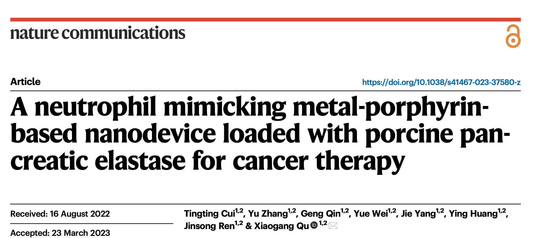 【文献速递】一种用于癌症治疗的金属卟啉纳米装置的研究