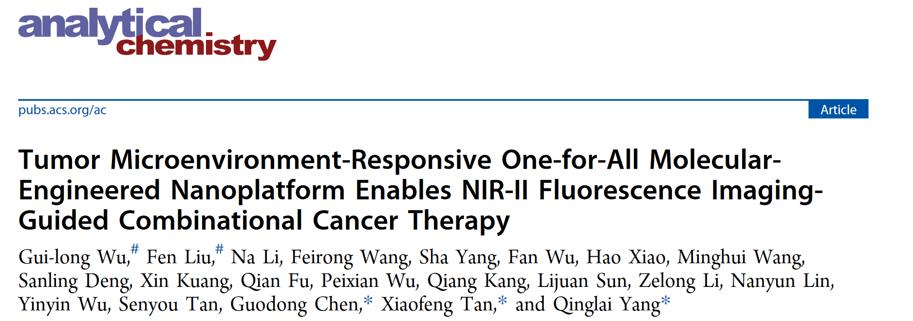 【文献速递】肿瘤微环境响应的分子工程纳米平台可以实现NIR-II荧光成像的组合癌症治疗