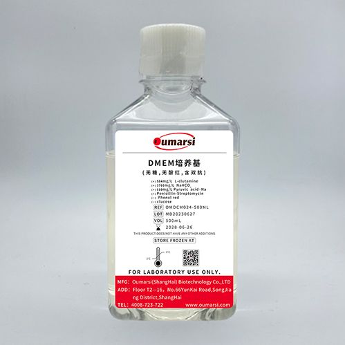 DMEM培养基(无糖,无酚红,含双抗)