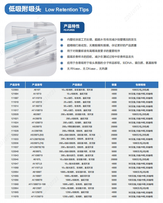 移液工作站吸头-低吸附吸头/RAININ 吸头/点样吸头/自